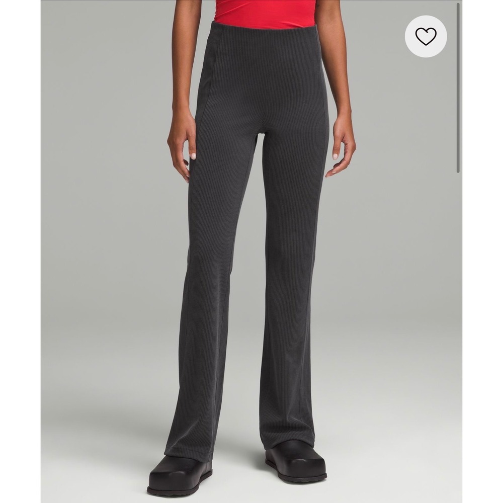 Lululemon Brushed Softstreme Ribbed Zip Flared Pants Women Sz 2 Black Excellent
